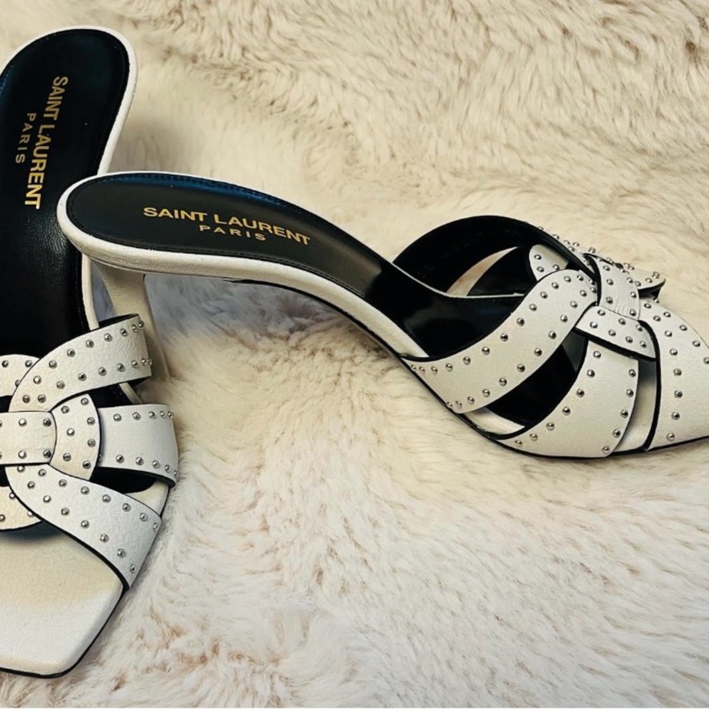 Saint Laurent White Studded Knot Mules